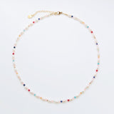 Boho Girly Necklace - White Freshwater Pearl Necklace with Gems