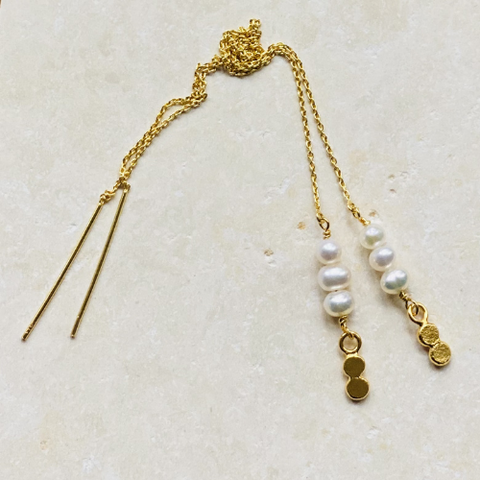 Boho Pearl Threaders - Freshwater Pearl Threader Earrings