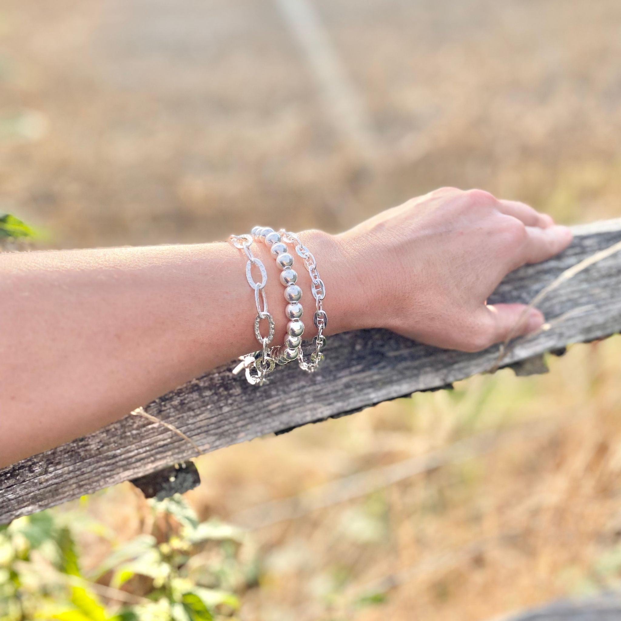 Big Sterling Silver Beaded Bracelet