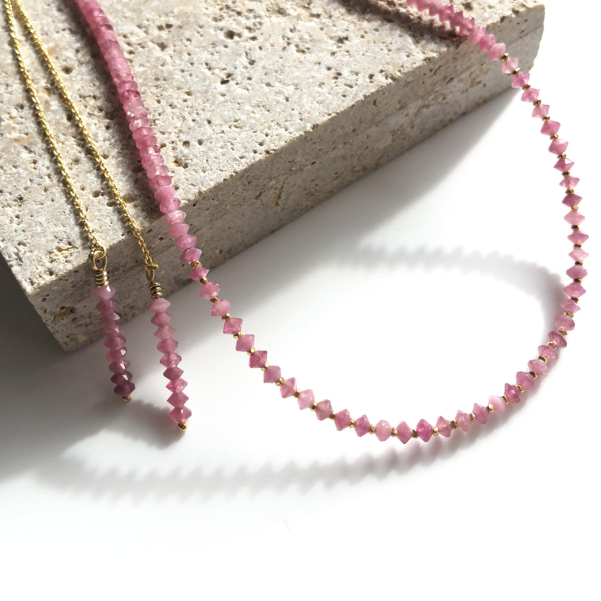 Pink Tourmaline and 18K Gold Vermeil Beaded Necklace