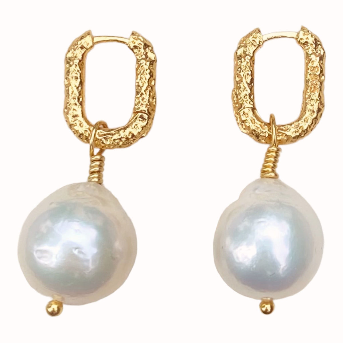 Freshwater Baroque Pearl Earrings on textured hoops the ultimate sophistication meets Scandinavian Minimalist Designs