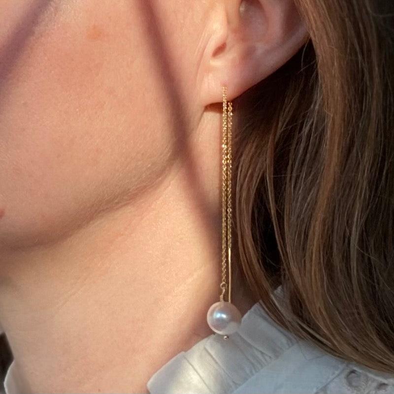 Gold Threaders with Round Pearls modelled 