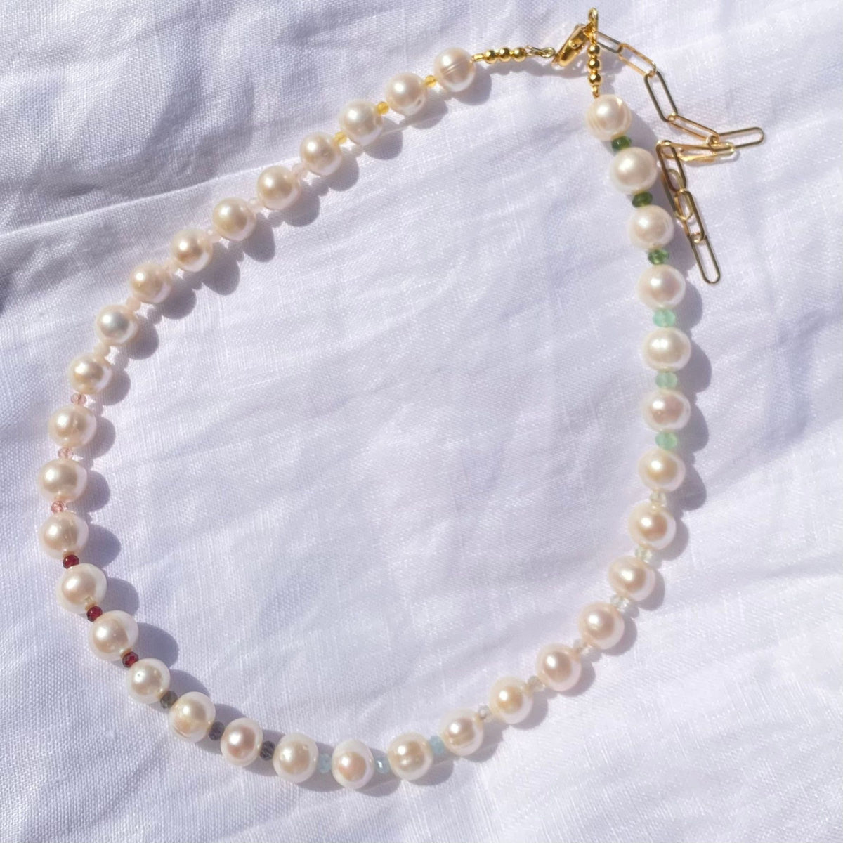 Limited Edition Large Rainbow Necklace - Pearl and Coloured Gemstone Necklace