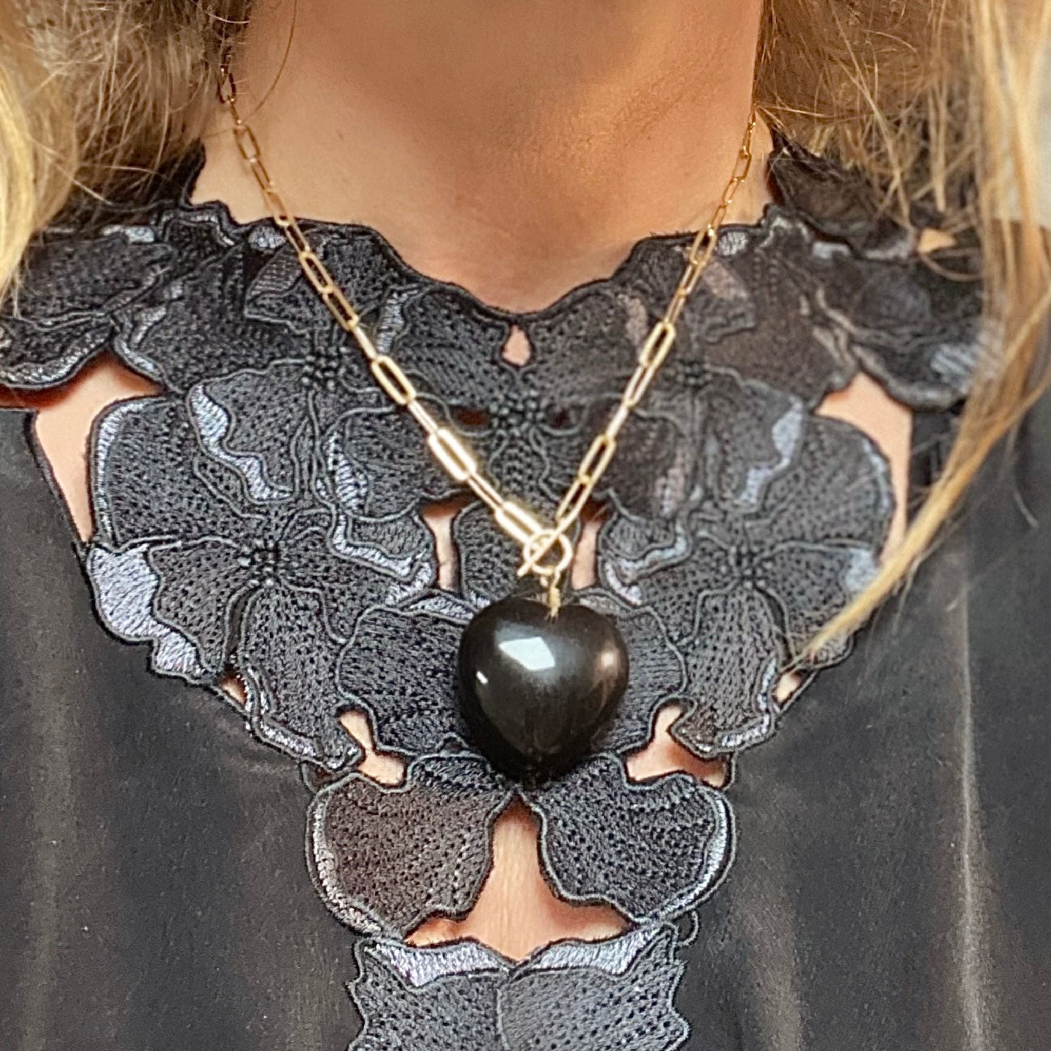 Love - Big Heart Pendant on Paper Clip Chain