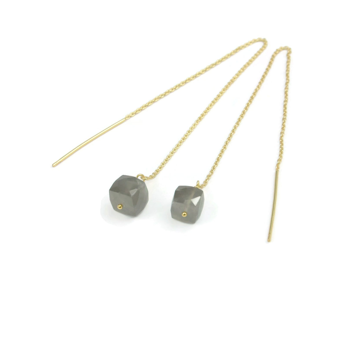 Long Gold Plated Sterling Silver Threaders with Cubic Gemstones