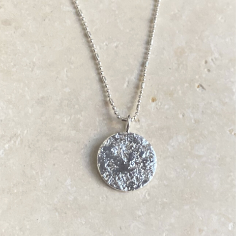 STERLING SILVER NECKLACE WITH SMALL TEXTURED ROUND PENDANT