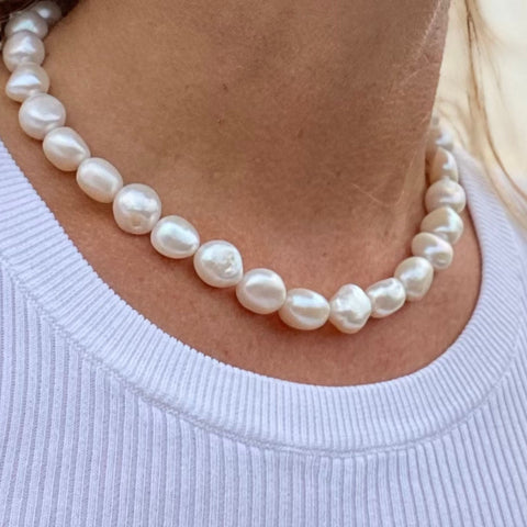 Mens Freshwater Pearl Necklace | Unique Cross Pendant