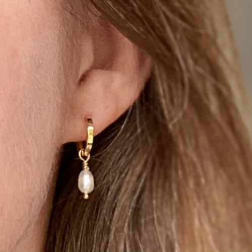 Dainty Gold Plated Sterling Silver Hoops with Pearls 09