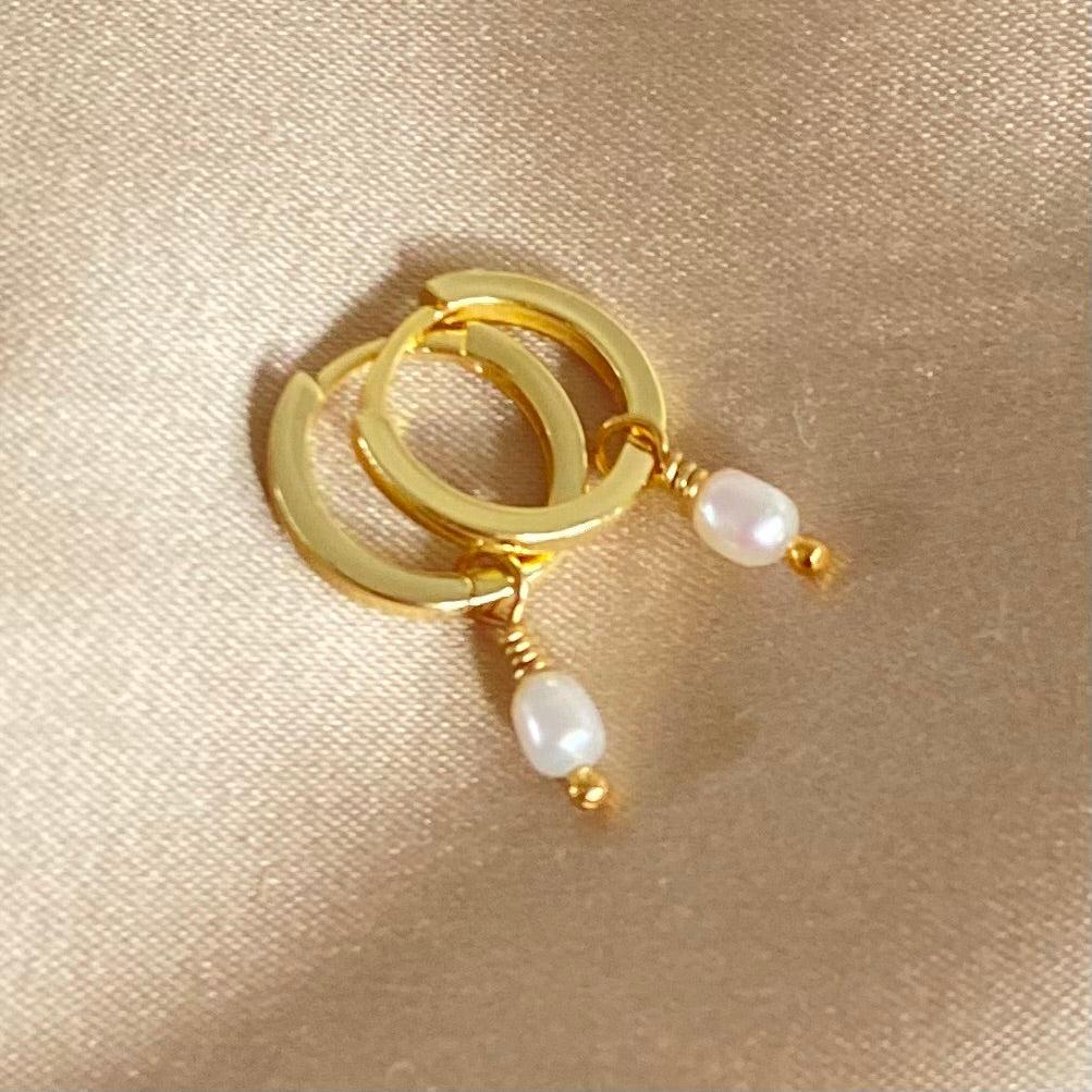 Dainty Gold Plated Sterling Silver Hoops with Pearls 02