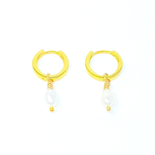 Dainty Gold Plated Sterling Silver Hoops with Pearls 01