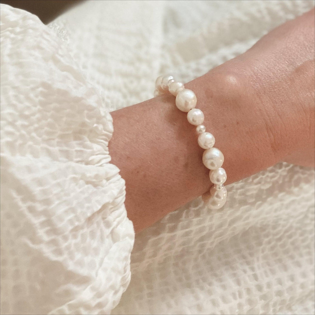 White Freshwater Pearl Bracelet with Different Size Pearls 