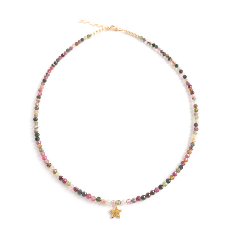 Mixed Tourmaline Gemstone and Star Necklace