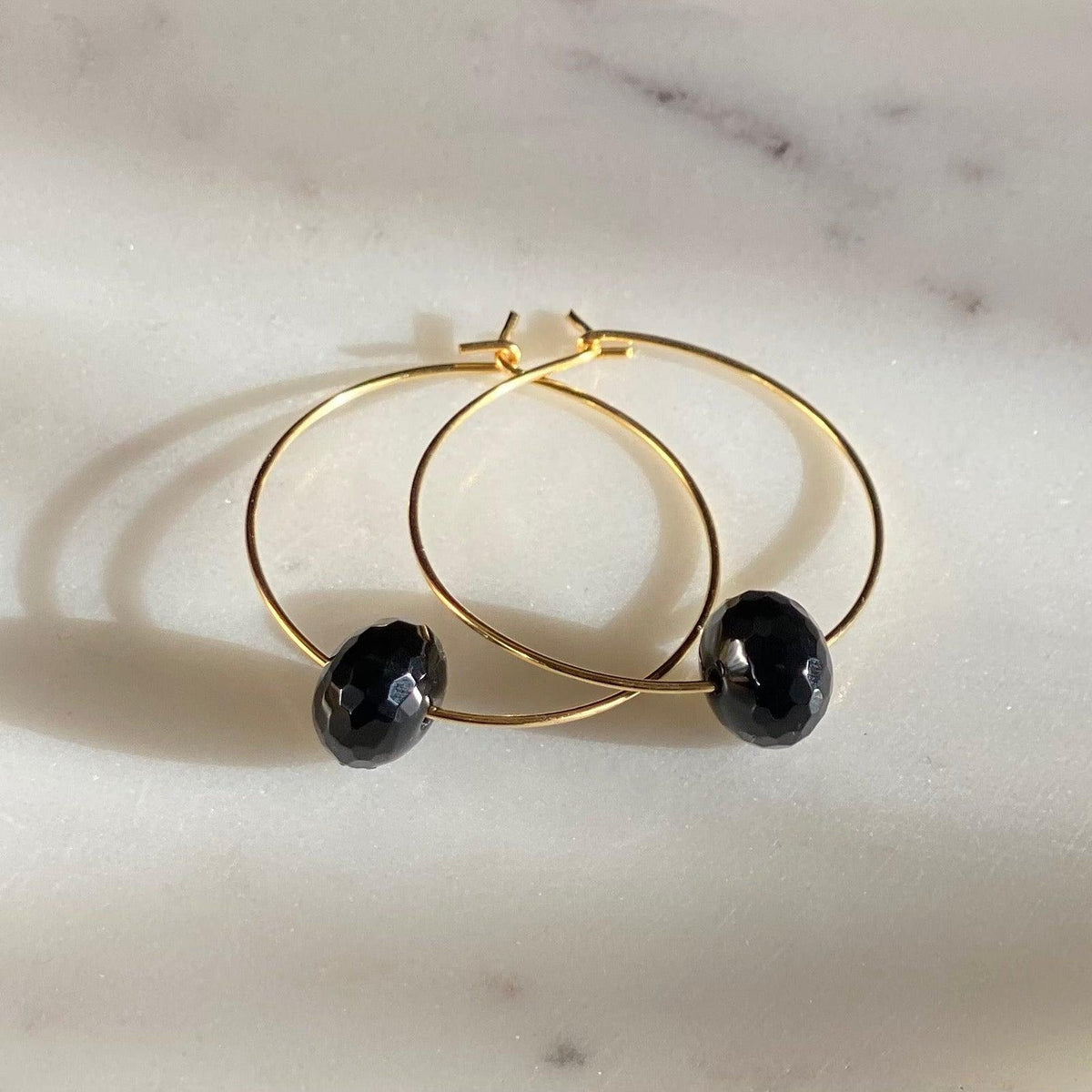 Sterling Silver Hoops with Black Onyx