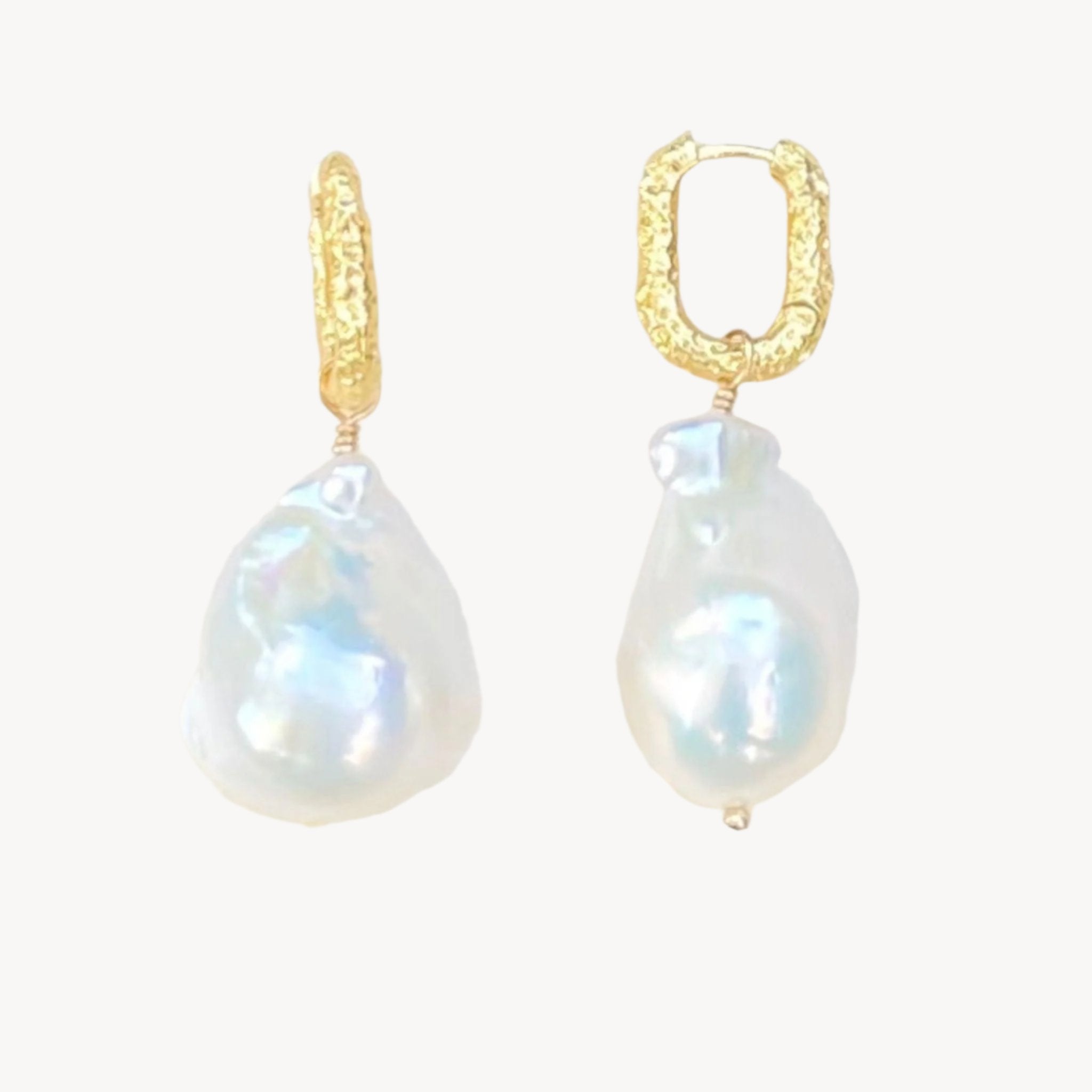 Sisterhood Earrings - Textured Hoop Earrings with Baroque Pearls