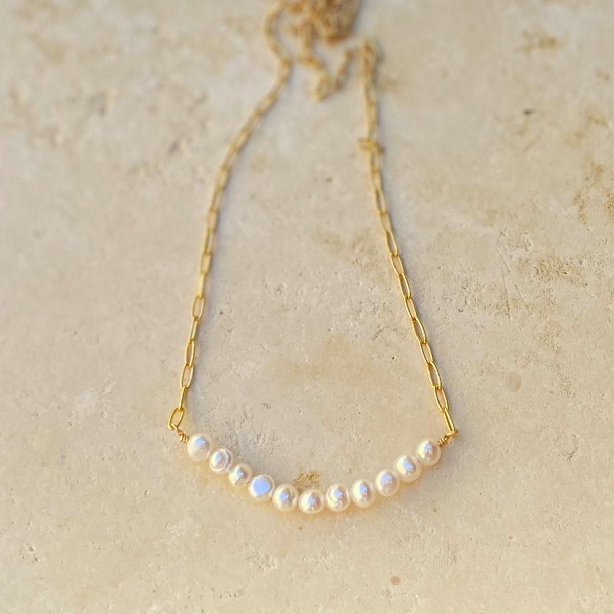 Gold Necklace with Small Pearl Cluster