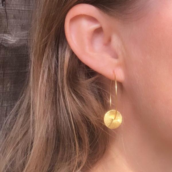 Sun Ray Hoops - Gold Plated Hoops with Disc Charms