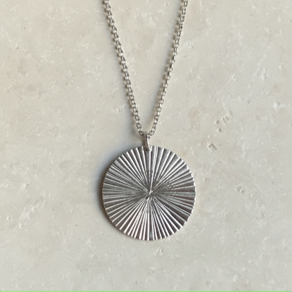 18K Gold Vermeil Round Hammered Disc Pendant Necklace