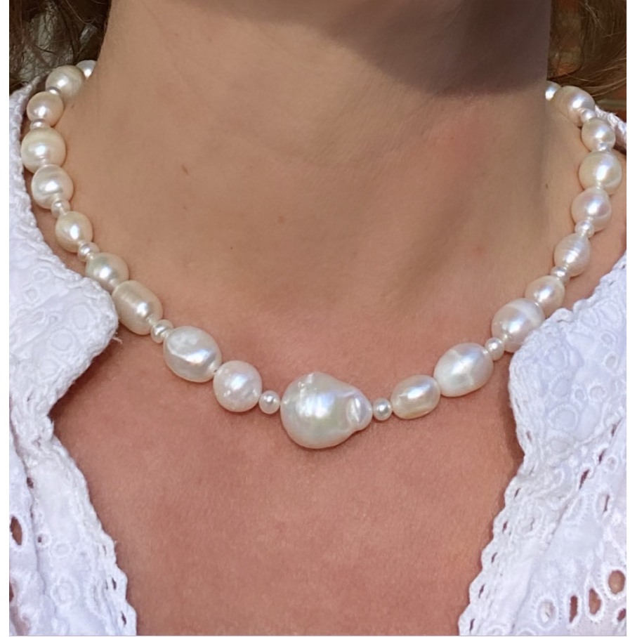 Surfer Girl Pearl Choker - Baroque Freshwater Pearl Necklace