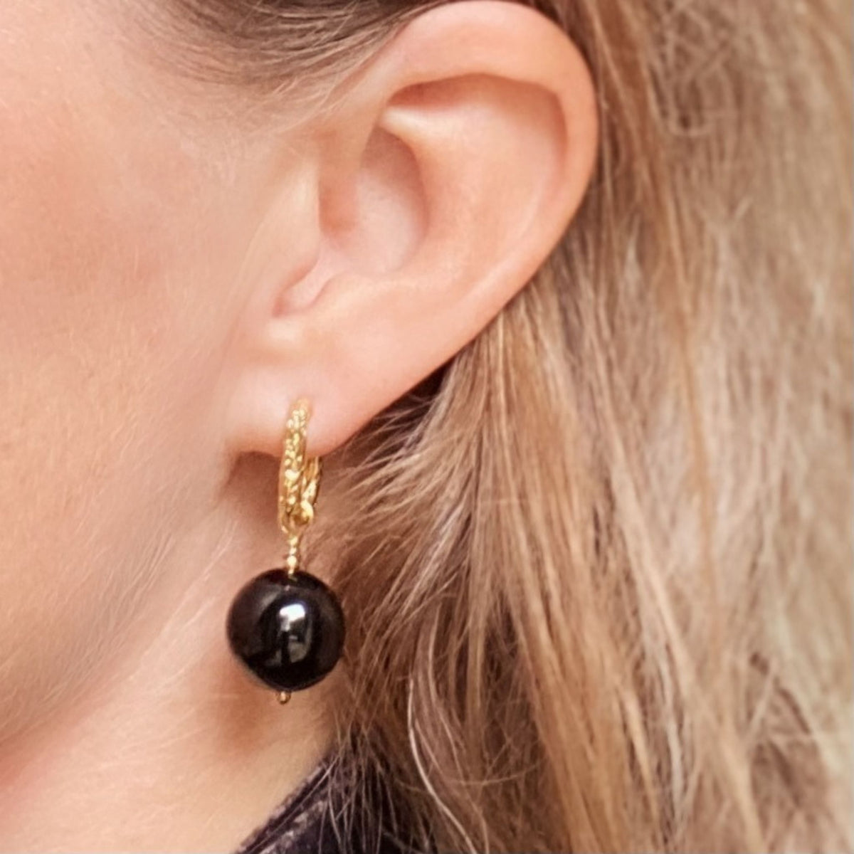 Baroque Pearl Drop Earrings on Textured Gold Hoops