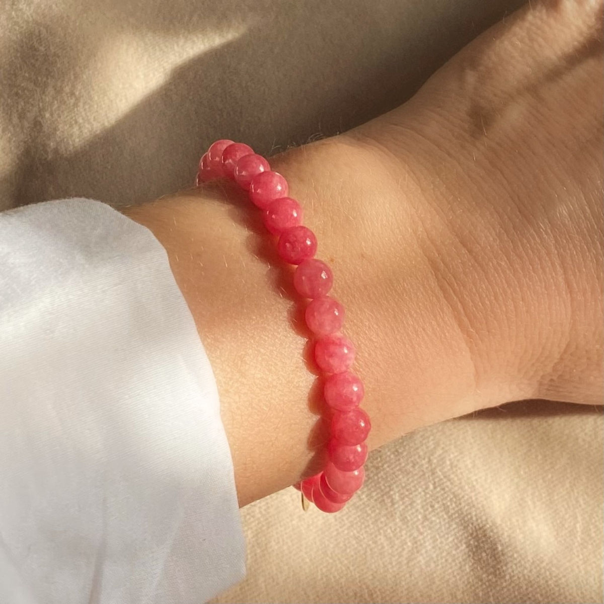 Pink Jade Beaded Bracelet