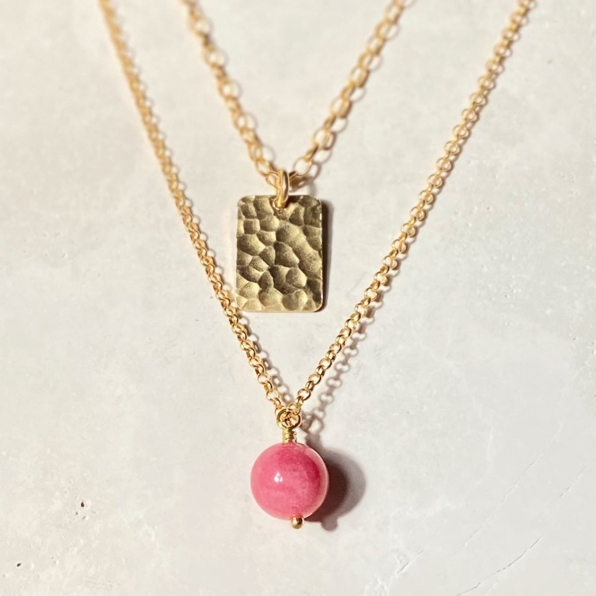 Pink Jade 18K Gold Plated Sterling Silver Necklace - Pink Laguna