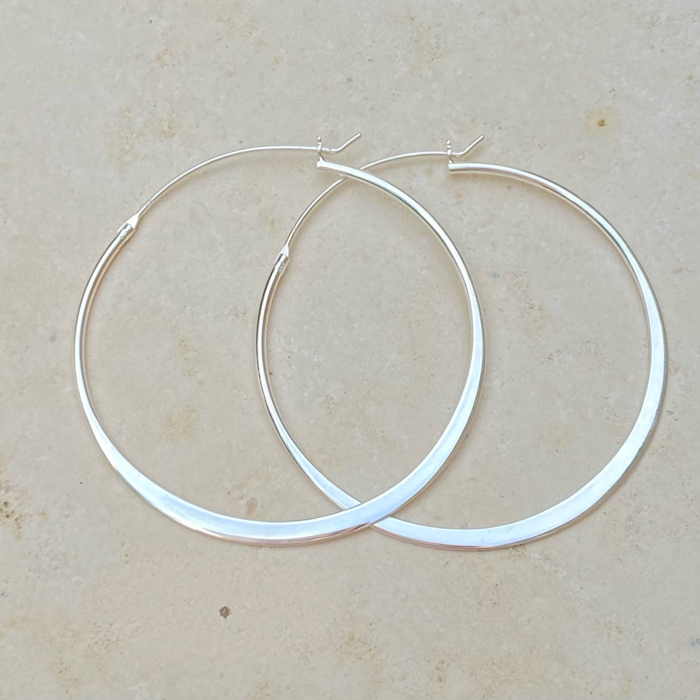 LARGE FLATTENED STERLING SILVER HOOPS