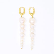 Long Graduated Pearl Earrings with 18k gold plated textured huggies