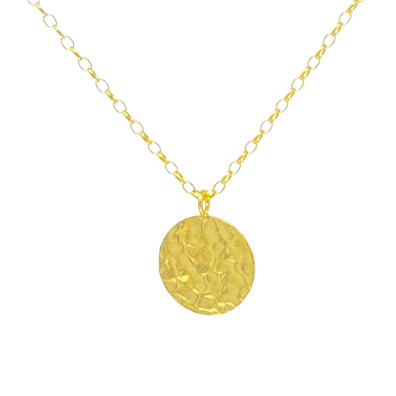 18K Gold vermeil round hammered Pendant Necklace